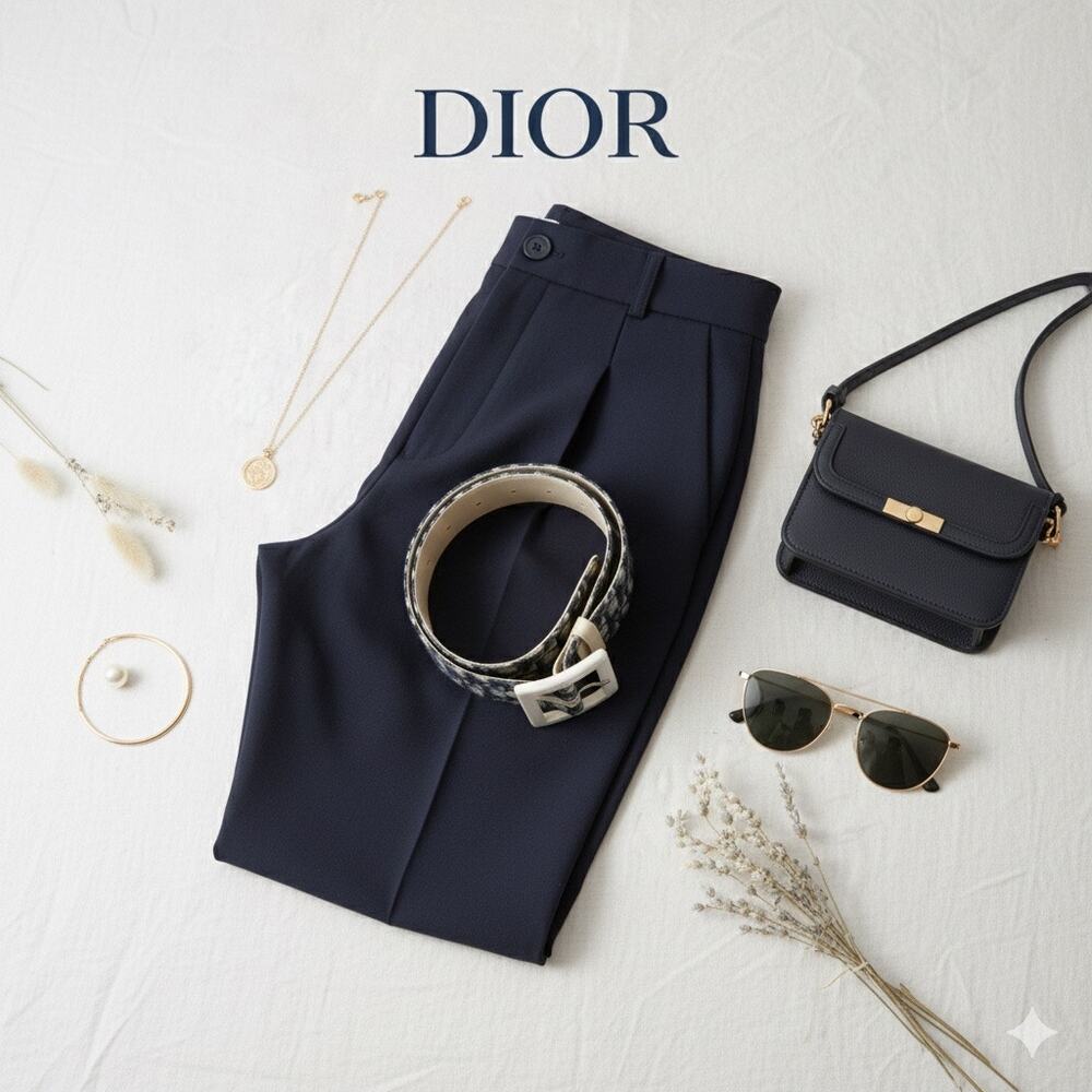 Authenticated Christian Dior White  & Navy Belt